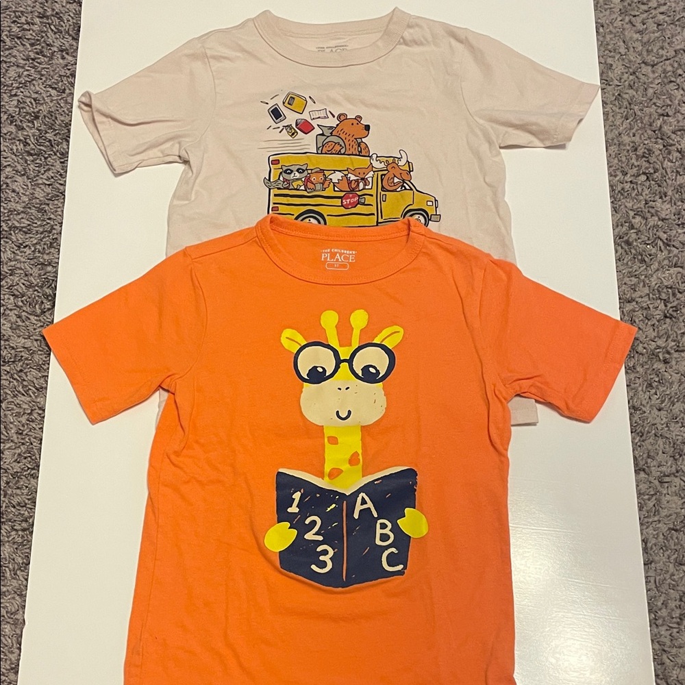 The Children’s Place Orange & Beige Graphic T-Shirts Size 5T Toddler Boy SET